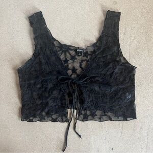 Nasty Gal Black Lace Mesh Crop Top Tie Vest
